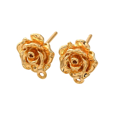 Flower Brass Stud Earring Findings KK-K382-33G-1