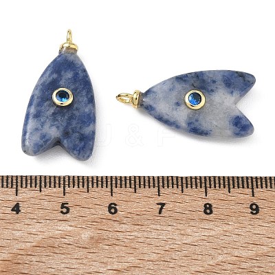 Brass & Natural Blue Spot Jasper & Cubic Zirconia Pendants GG-CBAD360-20G-03-1