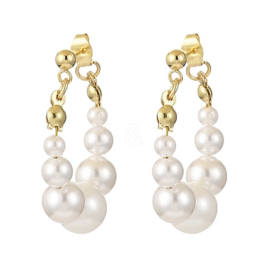 Shell Pearl Beaded Dangle Stud Earrings EJEW-JE06362-01-1