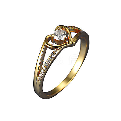 Heart Brass Micro Pave Clear Cubic Zirconia Finger Rings FS-WG243FC-02-1