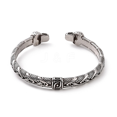 304 Stainless Steel Dragon Open Cuff Bangle for Men Women BJEW-M230-04AS-1