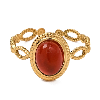 Oval Natural Carnelian Finger Rings RJEW-Q822-29G-02-1