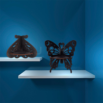 2Pcs 2 Styles Butterfly Shape Wood Candle Holder DJEW-DR0001-03-1