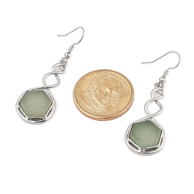 Hexagon Natural Green Aventurine Dangle Earrings EJEW-K298-01P-03-1
