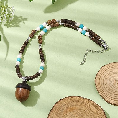 Natural Wenge Wood Pendant Necklaces NJEW-JN04791-02-1