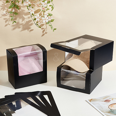 Foldable Cardboard Gift Cap Storage Boxes with Clear PVC Window LS-CON-WH0099-66A-1