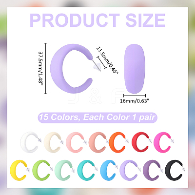 15 Pairs 15 Colors Acrylic C-Shaped Stud Earrings EJEW-WR0001-012-1