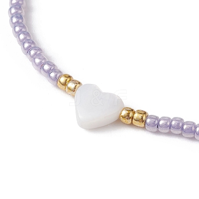 Heart Natural Shell & Glass Seed Braided Bead Bracelets BJEW-JB09922-02-1