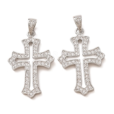 Brass Micro Pave Clear Cubic Zirconia Pendants CU-CBA1321-01P-1