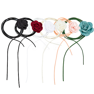 6Pcs 6 Colors Velvet Flower Collar Choker Necklaces Set NJEW-FI0001-09-1