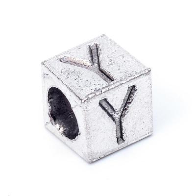 Antique Silver Plated Initial Letter Alloy European Beads TIBEB-Q054-56AS-NR-1