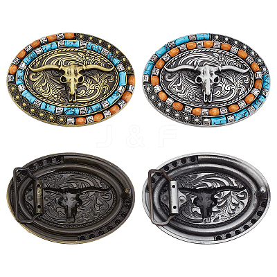 2Pcs 2 Colors Ox Head Alloy Belt Buckle for Men with Wood Bead FIND-AN0001-01-1