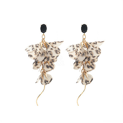 Bohemian Style Alloy & Leopard Print Cloth Stud Earrings FS-WG62249-01-1