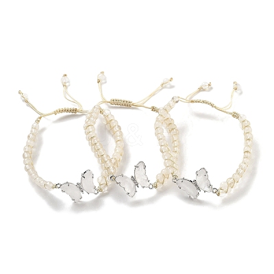 Natural Quartz Crystal Braided Round Bead Bracelets BJEW-K251-06C-1