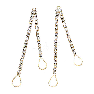 Brass Pave Crystal Rhinestone Chain with Teardrop Big Pendants KK-N216-424-03LG-1