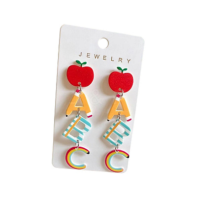 Teachers' Day Printed Acrylic Stud Dangle Earrings WG18C88-01-1