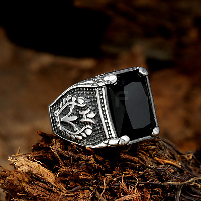 316L Stainless Steel & Cubic Zirconia Men's Vintage Carved Finger Rings FS-WG82D33-12-1