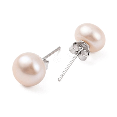 Natural Pearl Round Bead Stud Earrings EJEW-E298-01D-03P-1