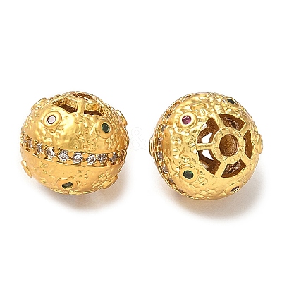 Brass Micro Pave Cubic Zirconia Beads KK-A254-22G-1