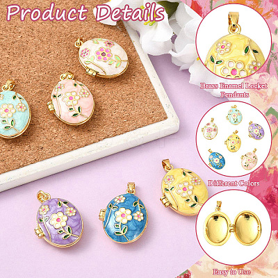 6Pcs 6 Colors Brass Enamel Locket Pendants KK-CJ0005-72-1
