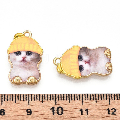 Printed Light Gold Tone Alloy Pendants ENAM-N056-208E-1