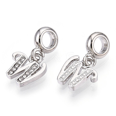 Platinum Rack Plating Alloy Rhinestone European Dangle Charms PALLOY-T048-36P-W-1
