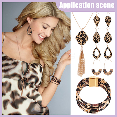 Leopard Print Alloy Pendant Necklaces & Earrings & Bracelet Sets SJEW-WH0020-03C-1
