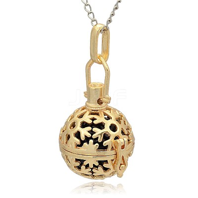 Golden Tone Brass Hollow Round Cage Pendants KK-J232-08G-1