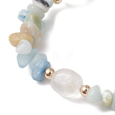 Natural Flower Amazonite Chip & Cuboid Beaded Stretch Bracelets for Women BJEW-JB10808-04-1
