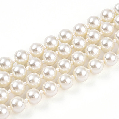 8.2MM Baking Paint Pearlized Glass Pearl Round Beaded Long Necklaces HY-T002-03B-1