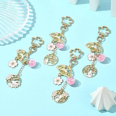 4Pcs 4 Styles Alloy Enamel Pendant Keychains HJEW-FS00052-1