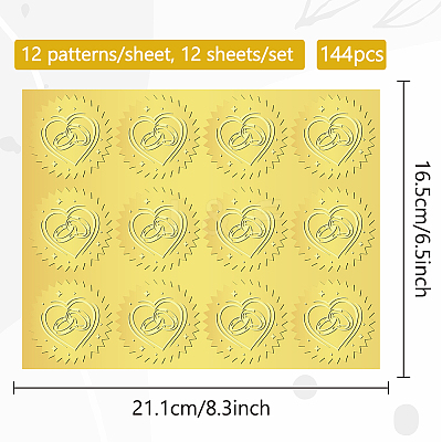 12 Sheets Self Adhesive Gold Foil Embossed Stickers DIY-WH0451-021-1
