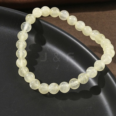 Natural Golden Silk Jade Round Beaded Stretch Bracelets for Women BJEW-F535-01B-1