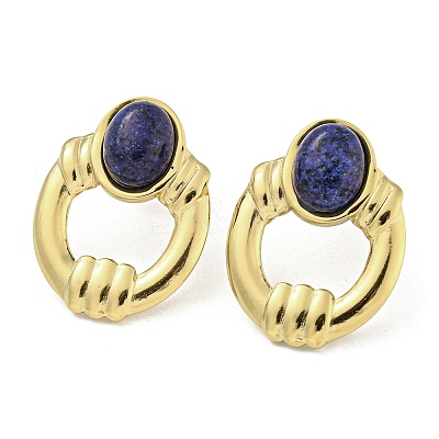Ion Plating(IP) Real 18K Gold Plated 304 Stainless Steel Oval Stud Earrings EJEW-Z042-03B-1