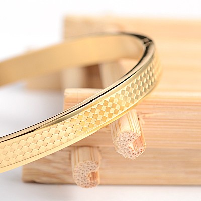Ion Plating(IP) Carve Rhombus 304 Stainless Steel Bangles BJEW-H0003-24G-1