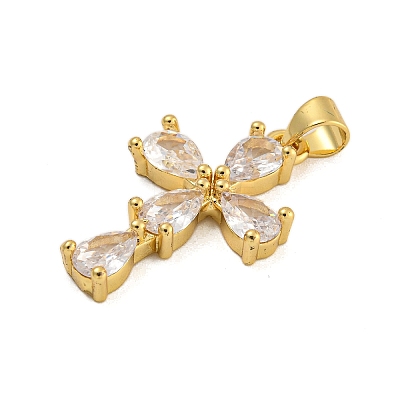 Rack Plating Brass Micro Pave Cubic Zirconia Pendants KK-C074-57G-02-1