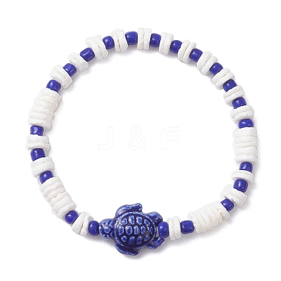 2Pcs Tortoise Handmade Porcelain & Glass Seed Beaded Bracelet Sets BJEW-JB12654-1