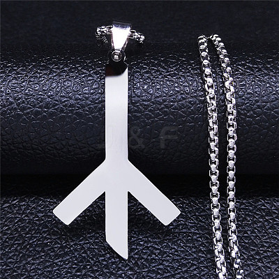 201 Stainless Steel Death Rune Symbol Pendant Necklaces LS-NJEW-H065-18P-1
