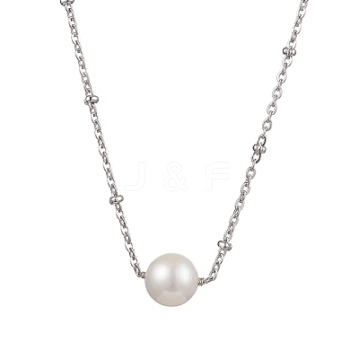 Round Natural Cultured Freshwater Pearl Pendant Necklaces X-NJEW-JN04965-1