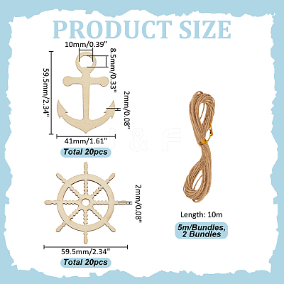 40Pcs 2 Styles Nautical Wood Big Pendants WOOD-ME0001-08-1