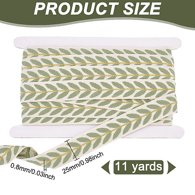 10.5~11 Yards Polyester Embroidery Leaf Ribbons OCOR-GO0001-10-1