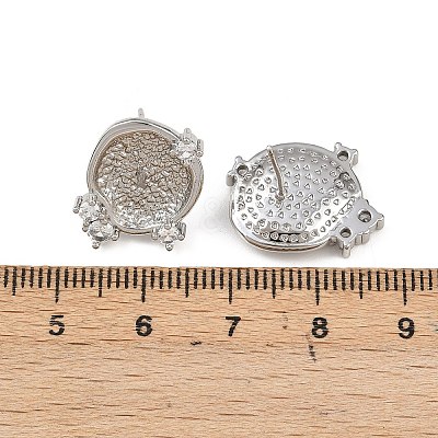 Brass Micro Pave Clear Cubic Zirconia Flat Round Stud Earring Findings KK-H524-08P-1