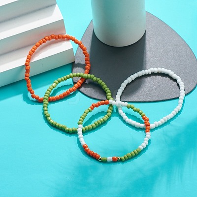 4Pcs 4 Color Glass Beaded Stretch Bracelets Set for Women BJEW-JB08805-1
