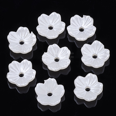 5-Petal ABS Plastic Imitation Pearl Bead Caps OACR-S020-24-1