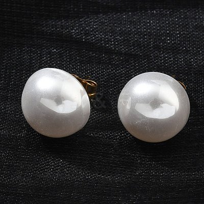 304 Stainless Steel Plastic Imitation Pearl Stud Earrings EJEW-R030-01G-02-1