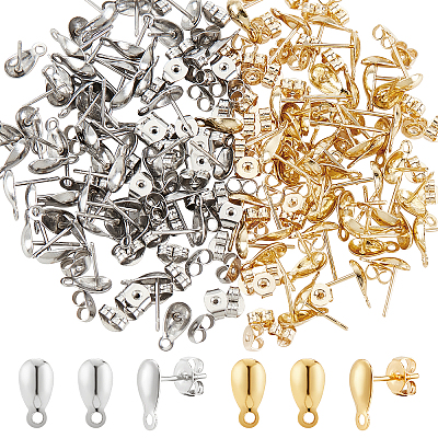 100Pcs 2 Color 304 Stainless Steel Teardrop Stud Earring Findings STAS-DC0009-67-1