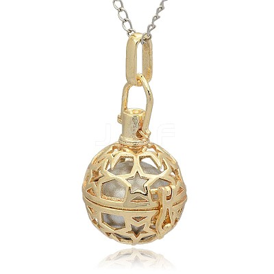 Golden Tone Brass Hollow Round Cage Pendants KK-J226-08G-1