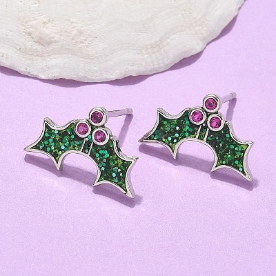 Brass Micro Pave Cubic Zirconia Stud Earrings EJEW-Q015-08P-1