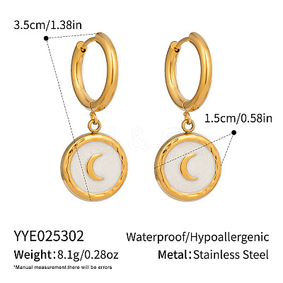 304 Stainless Steel Flat Round with Moon Pendant Hoop Earrings for Women FB1045-1-1