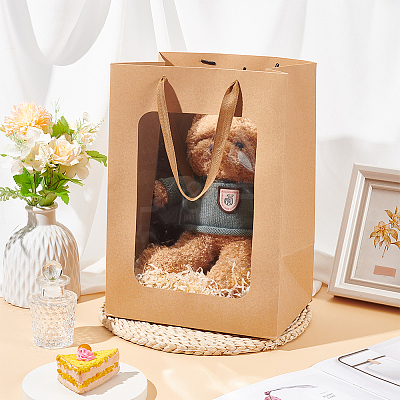 Paper Visible Window Gift Bags with Rope Handles ABAG-WH0040-14B-1
